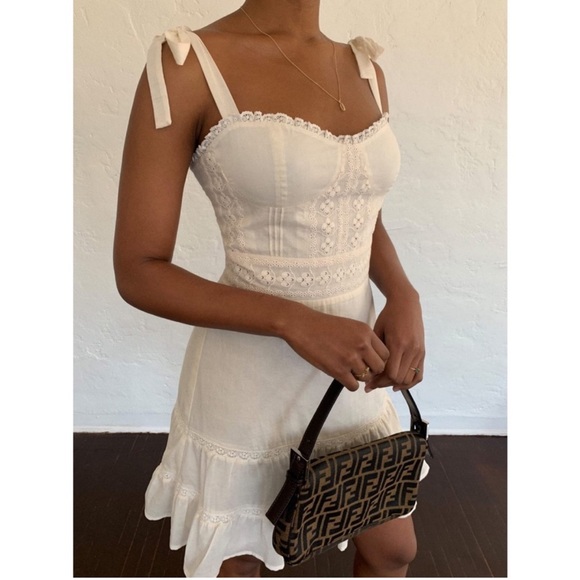 Reformation Off White Maeve Organic Cotton Embroidered Tie Sleeves Mini Dress 4 - Picture 6 of 16